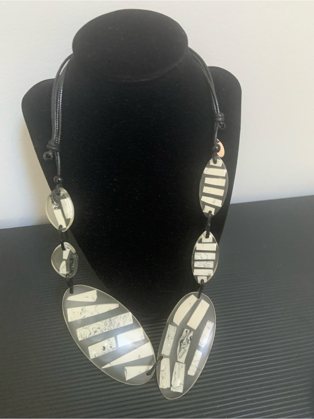 SYLCA Black and White Striped Resin Statement Necklace